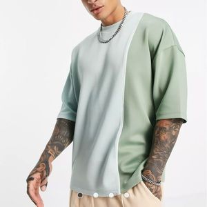 ASOS DESIGN oversized t-shirt in sage green scuba color block
